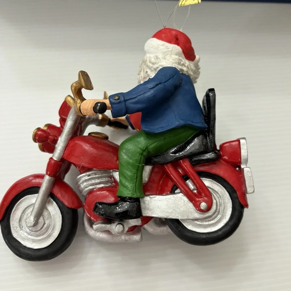 Vintage Biker Santa On A Motorcycle Christmas Ornament Holiday Decor